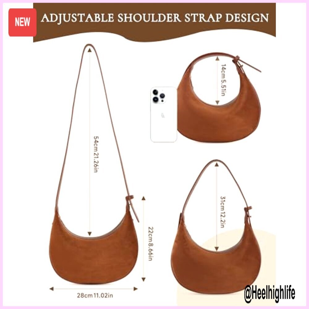 Faux Suede Hobo Bag Crossbody Shoulder Tote Vintage Retro Chic Adjustable Strap - Picture 3 of 7